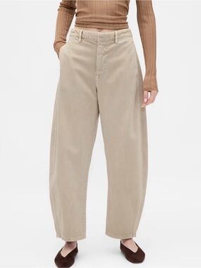 NWT GAP Barrel Leg Khaki Beige Relaxed Fit Twill Pants - 12